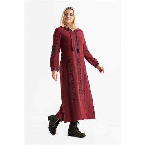 Uzun Kol Mahur Pazen Uzun Sonbahar ve Kışlık Elbise Bordo Brd