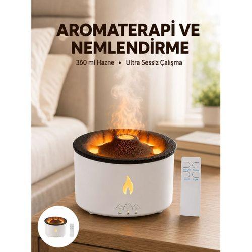 Alev Efektli Aromaterapi Difüzörü – 360 Ml Su Hazneli, Sessiz Ve Zaman Ayarlı Yeni Nesil