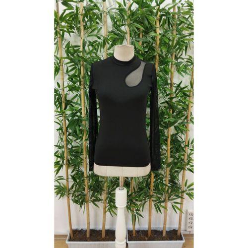 Kadın Uzun Kollu Yarı Balıkçı Yaka Kolları Tüllü Dalgıç Bluz