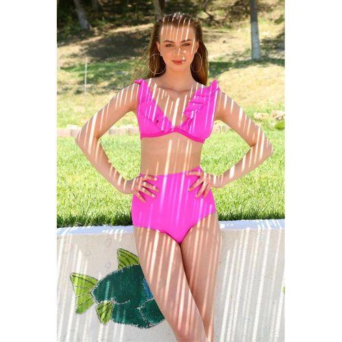Kadın Fırfırlı Yüksek Bel Fuşya Bikini