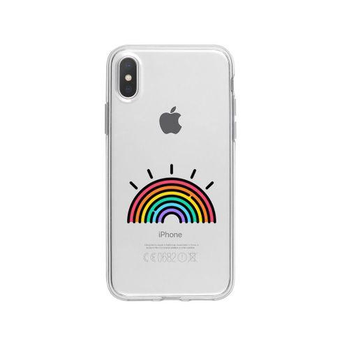 iPhone Xs Gökkuşağı Desenli Premium Şeffaf Silikon Kılıf