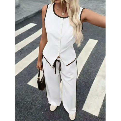 Kadın Kolsuz önü Düğmeli Yelek Ve Pantolon Ikili Takım