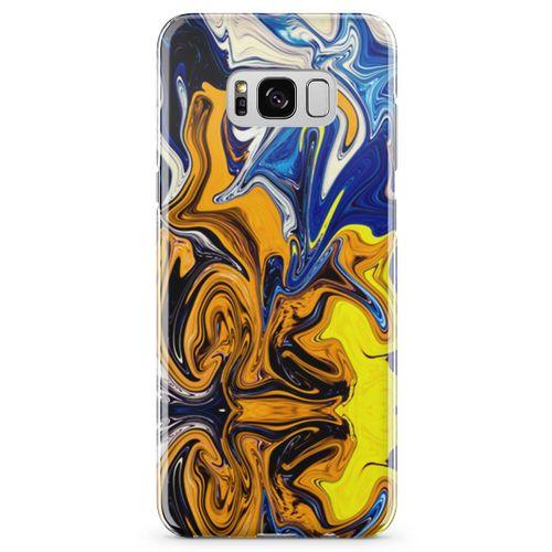 Samsung Galaxy S8 Kılıf Mavi Turuncu Mermer Arka Kapak Koruma Desenli Full Koruyucu