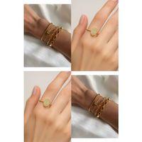 2'Lİ Set - Dörtlü Kombin Bileklik, Altın Renk Oval Motif Zirkon Yüzük SNJ-SET1005