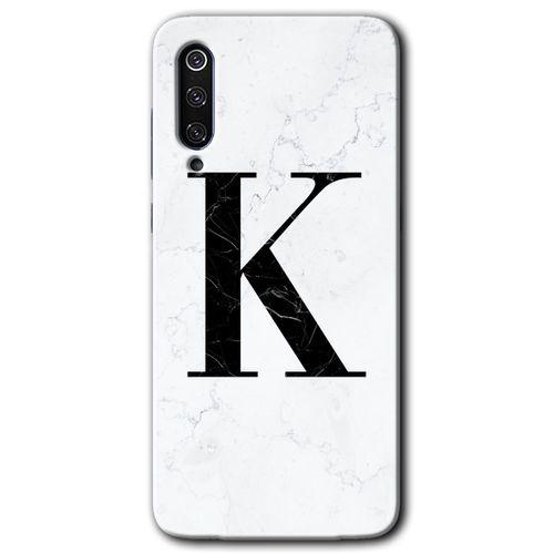 Xiaomi Mi 9 HD Baskılı Kılıf + 9D Tam Ekran Koruyucu - Beyaz Mermer Desenli K Harfi