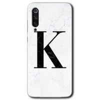 Xiaomi Mi 9 HD Baskılı Kılıf + 9D Tam Ekran Koruyucu - Beyaz Mermer Desenli K Harfi