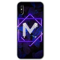BeRa Aksesuar  Xiaomi Redmi 9A Kılıf Baskılı Kapak - Dark Neon Yaprak M Harfi +Tam Kaplayan Mat Seramik