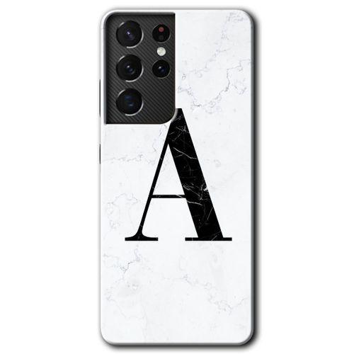 Potkal Hediye Fabrikası Samsung Galaxy S21 Ultra Kılıf HD Desen Baskılı Arka Kapak - Beyaz Mermer Desenli A Harfi