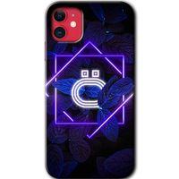 Potkal Hediye Fabrikası iPhone 11 HD Baskılı Kılıf + 9D Tam Ekran Koruyucu - Dark Neon Yaprak Ö Harfi