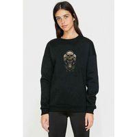Cool Skull With Metal Rock Music Baskılı Siyah Kadın Sweashirt