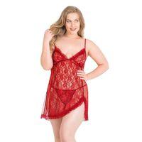 Büyük Beden Kırmızı Kısa Tül Gecelik