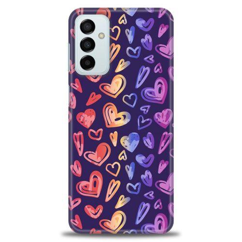 Samsung Galaxy M13 Kılıf HD Baskılı Kılıf - Renkli Kalpler + Tam Ekran Koruyucu
