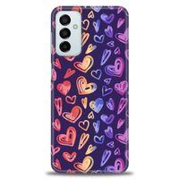 Samsung Galaxy M13 Kılıf HD Baskılı Kılıf - Renkli Kalpler + Tam Ekran Koruyucu