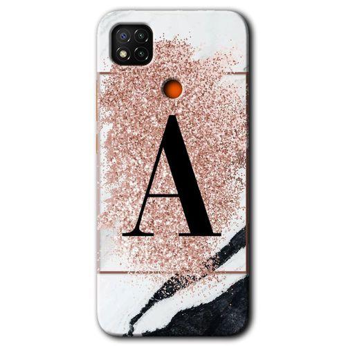 Redmi 9c Kılıf HD Desen Baskılı Arka Kapak - Pembe Mermer Desenli A Harfi