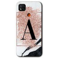 Redmi 9c Kılıf HD Desen Baskılı Arka Kapak - Pembe Mermer Desenli A Harfi