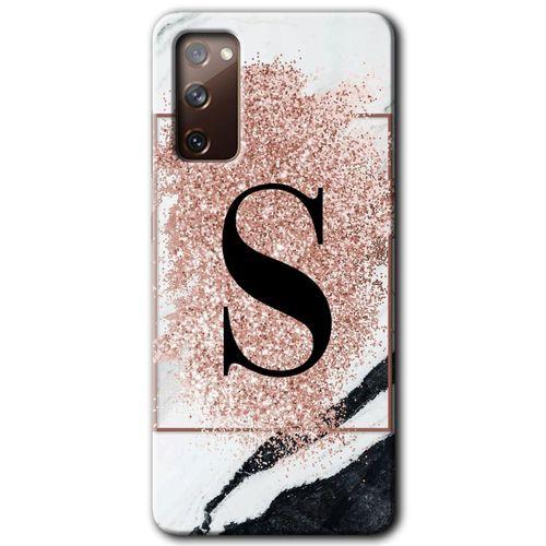 MRCİLETİSİM MRCİLETİSİM Samsung Galaxy S20 FE Kılıf HD Desen Baskı Arka Kapak + Temperli Cam - Pembe Mermer Desenli S Harfi