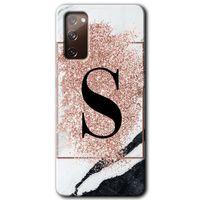 MRCİLETİSİM MRCİLETİSİM Samsung Galaxy S20 FE Kılıf HD Desen Baskı Arka Kapak + Temperli Cam - Pembe Mermer Desenli S Harfi
