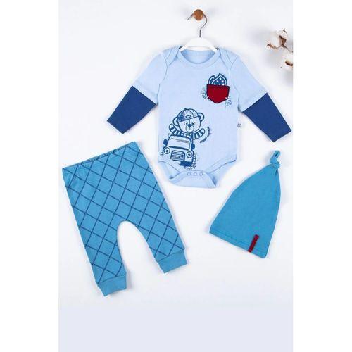 Cep Nakışlı Bear Desenli 3'lü % 100 Pamuklu Erkek Takım