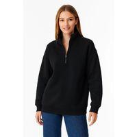 Üç İplik Dık Yaka Yarım Fermuarlı SweatShirt - Siyah