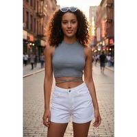 Kadın Gri Modern Fit Çapraz Bağlamalı Crop Top Büstiyer