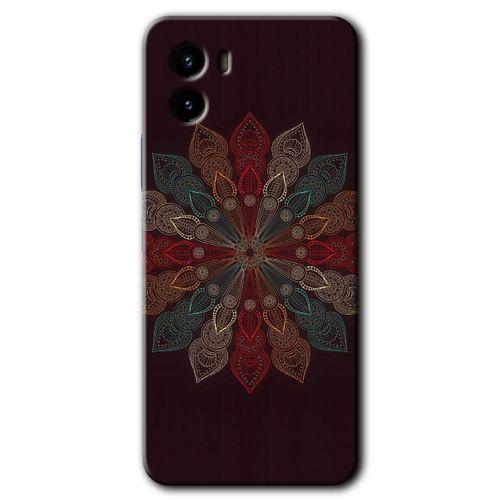 Vivo Y15s Kılıf HD Desen Baskılı Arka Kapak + Temperli Cam - Mandala Flower Wal
