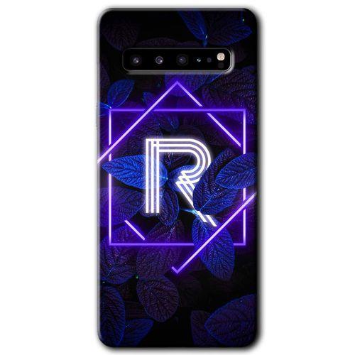 Potkal Hediye Fabrikası Samsung Galaxy S10 Plus Kılıf HD Desen Baskılı Arka Kapak - Dark Neon Yaprak R Harfi