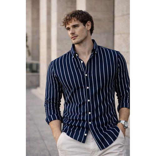 Scorsese Çizgili Relaxed Fit Erkek Gömlek - Lacivert