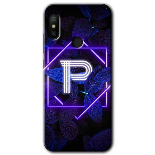 MRCİLETİSİM Xiaomi Redmi Note 6 Pro Kılıf Baskılı Kapak - Dark Neon Yaprak P Harfi + 5D Tam Kaplayan Cam