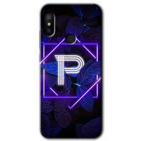MRCİLETİSİM Xiaomi Redmi Note 6 Pro Kılıf Baskılı Kapak - Dark Neon Yaprak P Harfi + 5D Tam Kaplayan Cam