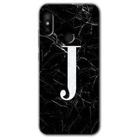 Xiaomi Mi A2 Lite Kılıf Baskılı Kapak - Siyah Mermer Desenli J Harfi + 5D Tam Kaplayan Cam