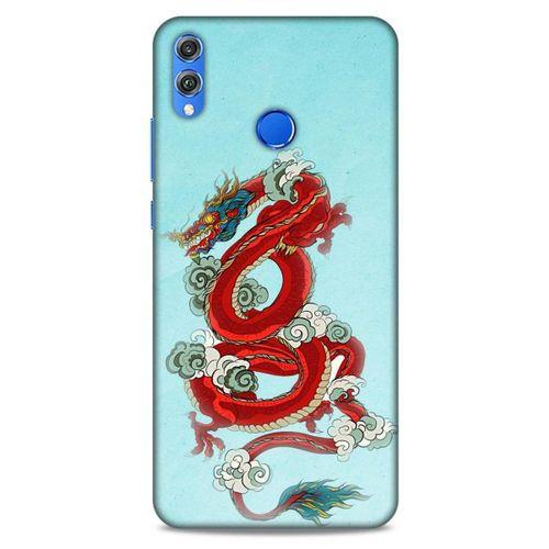Huawei Honor 8x Kılıf Dragons (22) Tam Koruma Kılıfı Ejderha Dövme Kırmızı