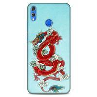 Huawei Honor 8x Kılıf Dragons (22) Tam Koruma Kılıfı Ejderha Dövme Kırmızı