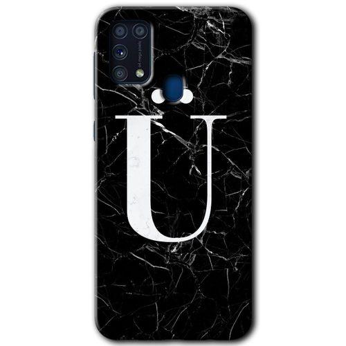 Galaxy M31 Kılıf HD Desen Baskılı Arka Kapak - Siyah Mermer Desenli Ü Harfi