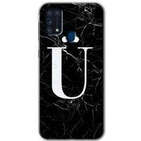 Galaxy M31 Kılıf HD Desen Baskılı Arka Kapak - Siyah Mermer Desenli Ü Harfi