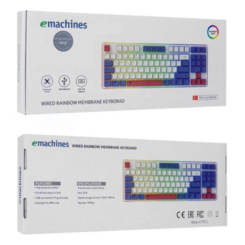ACER eMachines, EAK216, Beyaz, USB Kablolu, Rainbow Backlight, Membran Renkli Tuşlar, Türkçe Q, 90 Tuşlu, Gaming Klavye