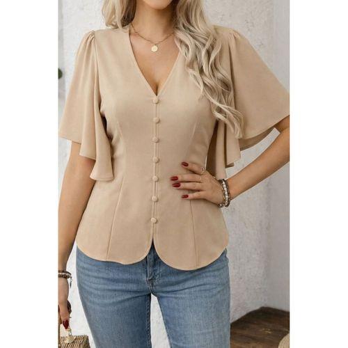 Kadın Kısa Kollu önden Düğmeli Ithal Krep Bluz