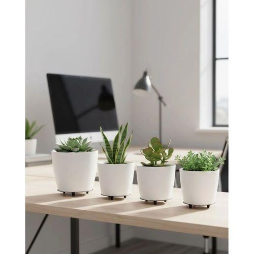 4’lü 3d Beyaz Minimal Dekoratif Vazo Ayaklı Saksı Takımı