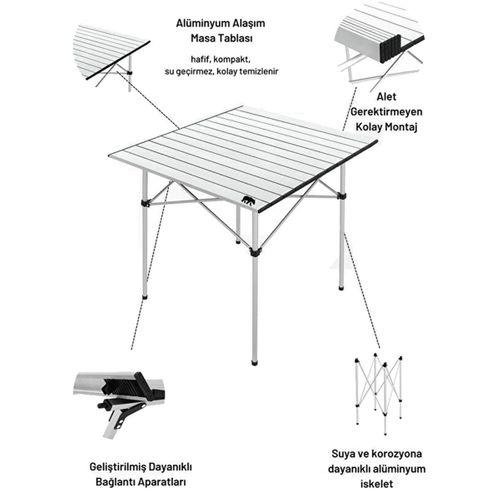 Kamp Ayısı® Katlanabilir Alüminyum XL Kamp Masası, Taşıma Çantalı, Gri