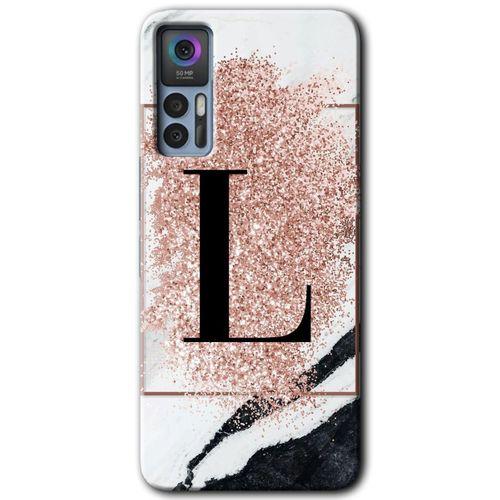 TCL 30 Plus Kılıf HD Desen Baskılı Arka Kapak - Pembe Mermer Desenli L Harfi