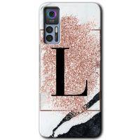 TCL 30 Plus Kılıf HD Desen Baskılı Arka Kapak - Pembe Mermer Desenli L Harfi