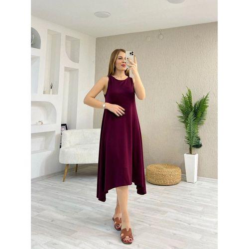 Kadın Askılı Yuvarlak Yakalı Asimetrik Kesim Detaylı Viskon Elbise