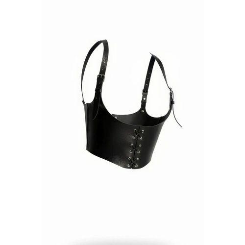 Omuzdan Askılı Deri Korse Kemer, Siyah Kadın Deri Kemer - APFT1428