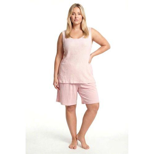 Kadın Büyük Beden Fitilli Şortlu Pijama Takımı – Pudra