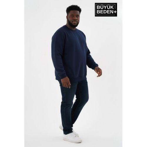 Erkek Büyük Beden Bisiklet Yaka Kollar ve Etek Ribanalı İnce Sweatshirt SPR26BSW956