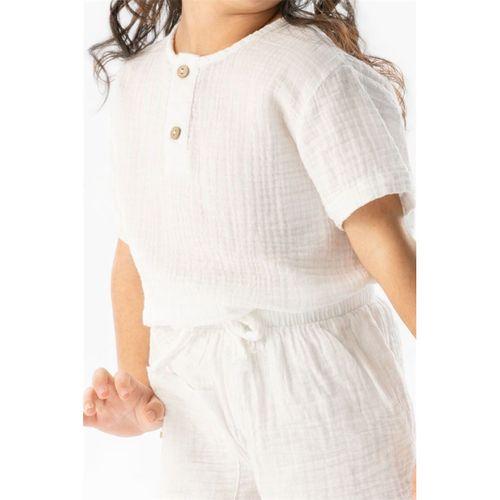 Kısa Kol Batı Yazlık Müslin Kız Çocuk Tshirt Beyaz Byz