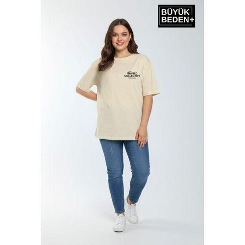Süperlife Kadın Büyük Beden Unified Collective Baskılı 3xl-6xl Bisiklet Yaka Tshırt SPR26BTSK510-10