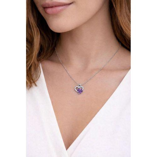 Gümüş Ametist Taşlı Çift Kalp Kadın Gümüş Kolye
