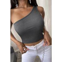 Kadın Koyu Gri Tek Omuz Crop Büstiyer