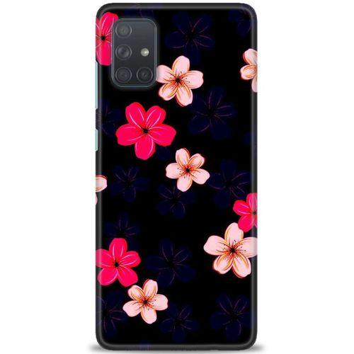 Samsung Galaxy A51 Kılıf HD Baskılı Kılıf - Pembe Mavi Çiçekler + Tam Ekran Koruyucu