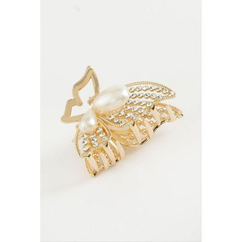 Kelebek İnci Taşlı Metal Mandal Toka 4,5 cm